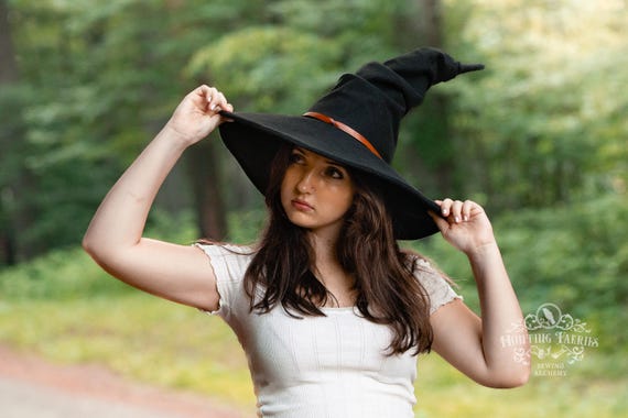 Freya the Wizard Hat in Black Felt, crooked witch hat, hedge witch hat, ren faire hat, cottage witch hat, elemental witch hat