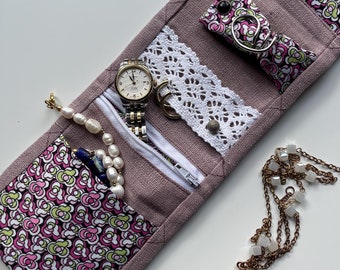Travel Jewelry Organizer: Handmade Linen Cotton Mini Bag