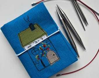 Embroidered Knitting Needle Organizer: Personalized Linen Crochet Hook Case