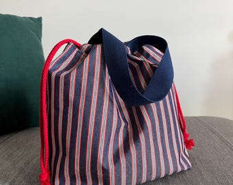 Patriotic Knitting Project Bag, Drawstring Yarn Storage Bag, Crochet Project Tote, USA Flag Organizer, Gift for Knitters