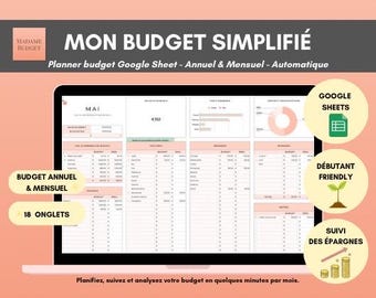 Planificateur de Budget Simplifié - Français - Budget Familial et Personnel - Planner Mensuel & Annuel - Tableur Google Sheets Automatisé