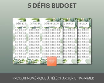 5 Défis Budget Classiques « Élégance Végétale » pour Enveloppes Budget A6 - Téléchargement Numérique