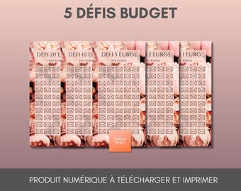 5 Défis Budget Classiques « Pivoines » pour Enveloppes Budget A6 - Téléchargement Numérique