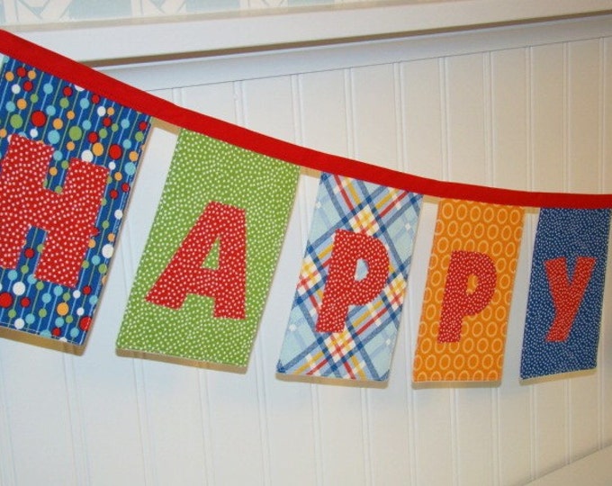 Fabric Happy Birthday Banner Primary Colors Red Blue Green Etsy