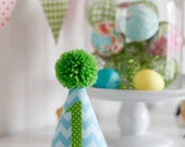 Aqua et Lime Chevron tissu partie chapeau 1er anniversaire chapeau gâteau smash photo prop