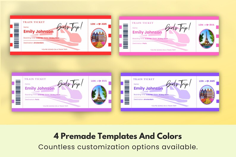 Canva Train Ticket Template Girls Trip, Printable Train Ticket, Editable Boarding Pass Train ...