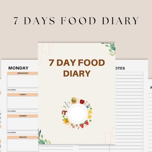 Digital Daily Food Journal, Printable Daily Food Diary, Editable Food Planner, Meal Tracker, Calorie Tracker, Water Intake, Printable PDF