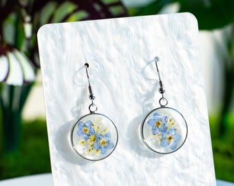 Real Forget Me Not Earrings,Handmade Flower Earrings, Dried Flower Earrings, Pressed Flower Earrings, Christmas Gift For Her,Gardening Gift