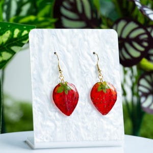 Minioorbellen aardbeien, oorbellen echte aardbeien, oorbellen gedroogde aardbeien, oorbellen geperste aardbeien Verjaardagscadeau, kerstcadeaus