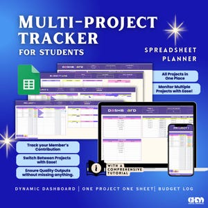 Multi-Project Tracker for Student | Project Manager | Project Management | Project Planner | Project Tracker | Event Tracker | Google Sheet