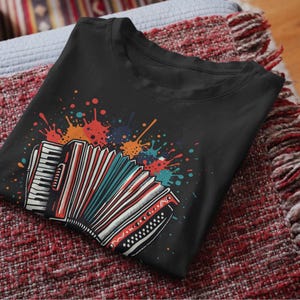 Buntes Akkordeon Musikinstrument Unisex T-Shirt, Shirt, Top, Musiker Geschenk, Festivalbekleidung