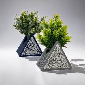 Triangle Planter | Vertical Patterned Plant Pot | Geometric Indoor Planter | Modern Succulent Holder | Decorative Home Accent - USA Dispatch