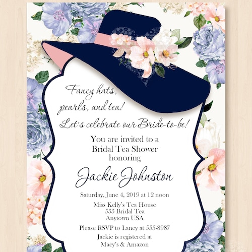 Fancy Hat Bridal Shower Invitation Fascinator Bridal Shower Etsy