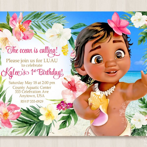 10 Printed Baby Moana Invitations With Envelopes Girl 1st Etsy 10 Printed Baby Moana Invitations With Envelopes Girl 1st Etsy