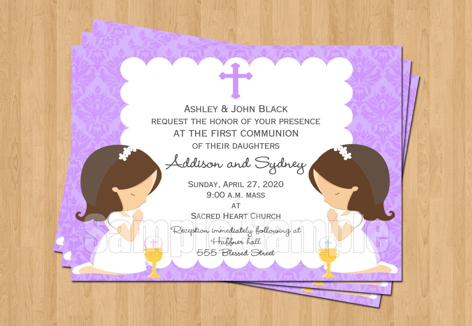 First Or Second Holy Communion Invitation Jpeg Twin Girls Etsy
