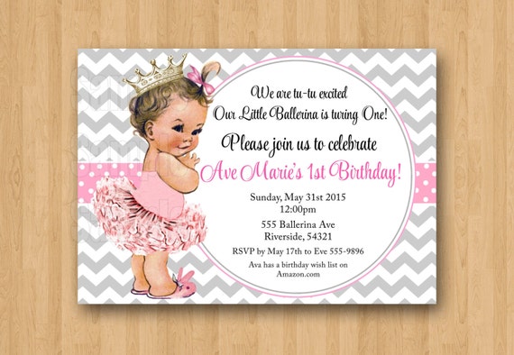 Vintage Baby Girl Ballerina Princess 1st Birthday Invitation Etsy