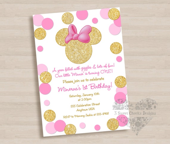 pink and gold minnie mouse baby shower invitations