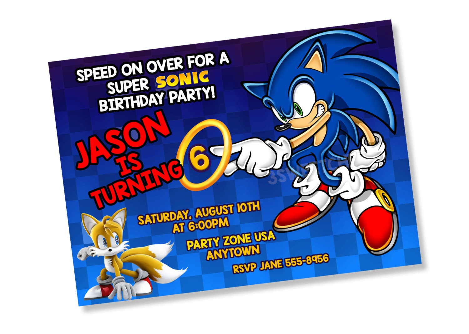 Sonic Birthday Party Invitation Digital Printable Personalized Etsy