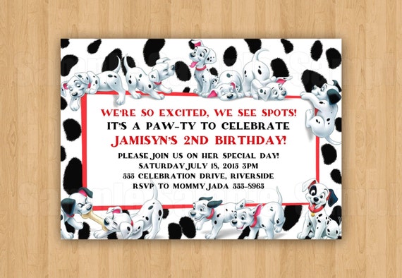 101 Dalmatians Birthday Party Personalized Invitation Jpeg Etsy