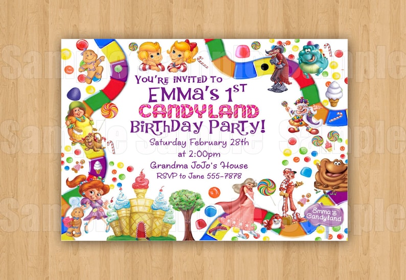 10 Printed Candyland Invitations With Envelopes Candy Theme Etsy