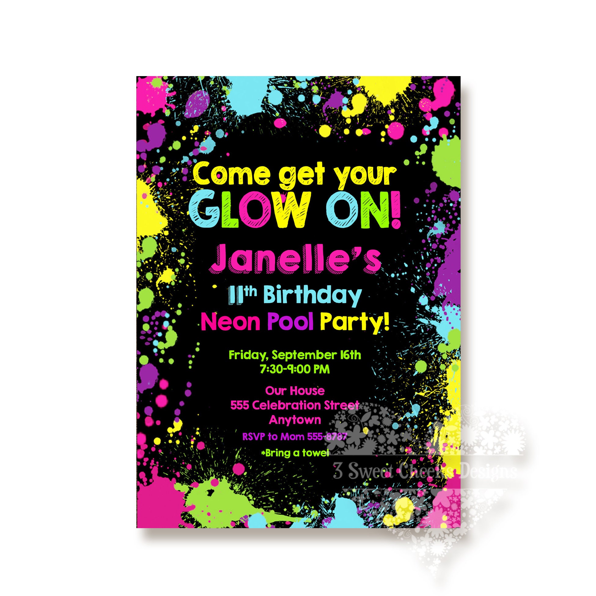 Glow Fluo Anniversaire Piscine Personnalise Fichier Numerique Etsy France