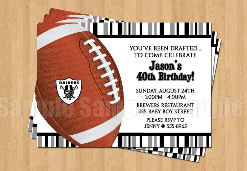 Oakland Raiders Football Birthday Bachelor Party Invitations Sports Superbowl