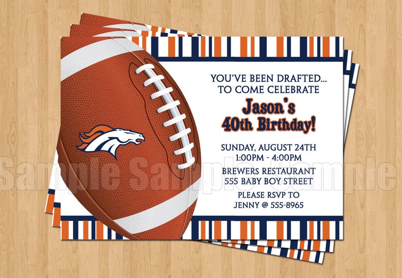 Denver Broncos Football Birthday Bachelor Party Invitations | Etsy