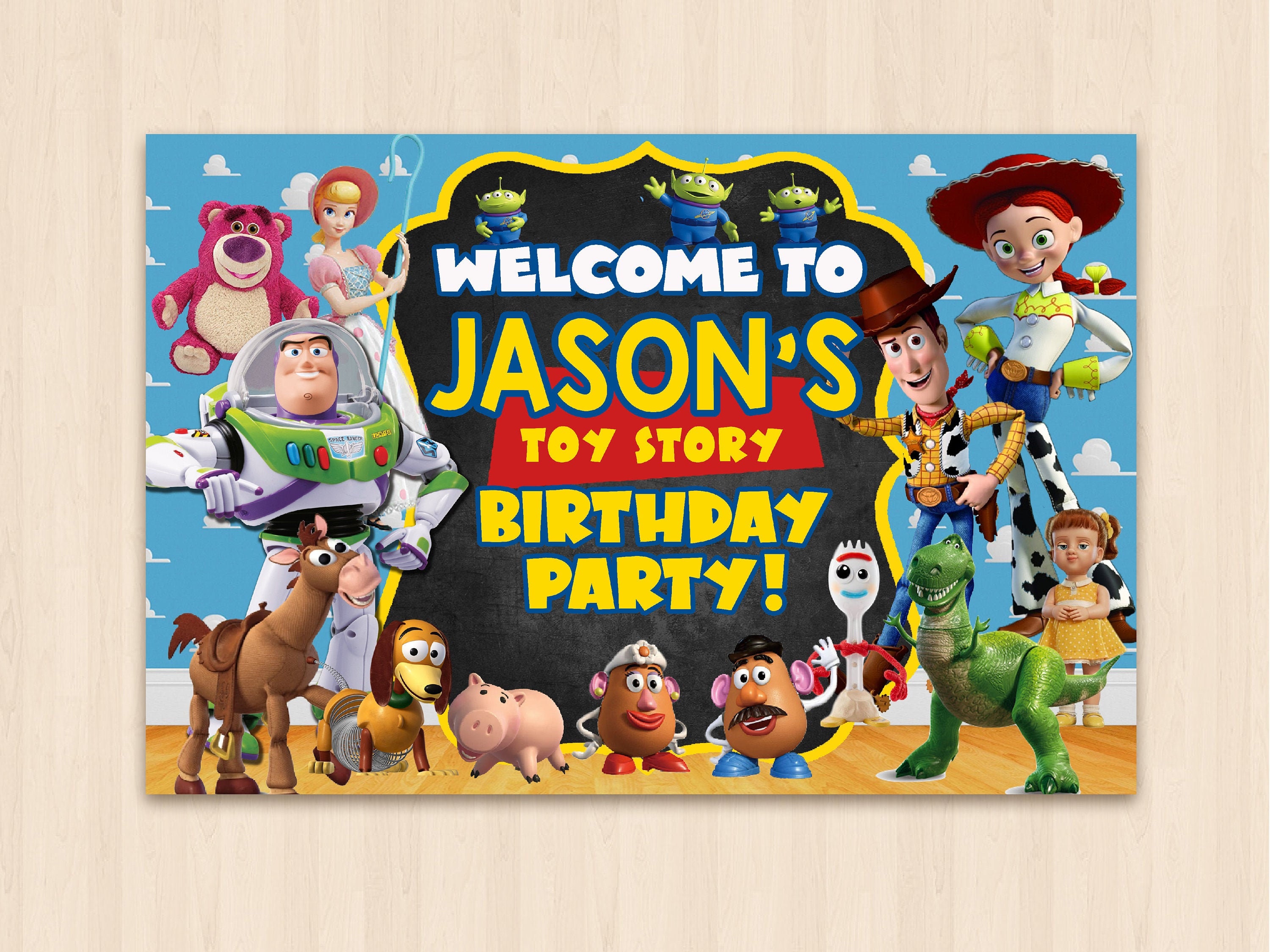 Personalized Toy Story Backdrop Banner, Birthday Photo Prop, Printed
