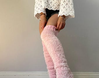 Super fluffy thigh socks 30” Fur socks hand knitting