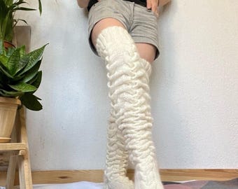 Chunky thigh socks hand knitted Length 35”
