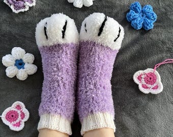 Handmade Fluffy Paw Socks: Merino Wool, Embroidered Claws
