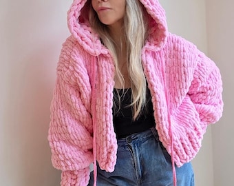 Chunky Knit Hooded Cardigan Oversized  Cozy