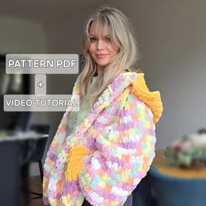 Chunky Finger Knitting Cardigan Pattern, Beginner Friendly Loop Yarn Tutorial (PDF Download)
