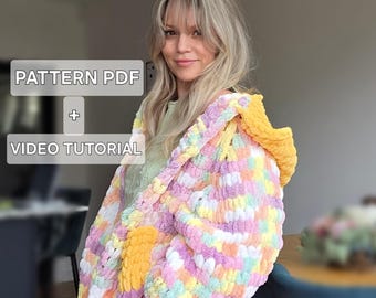 Chunky Finger Knitting Cardigan Pattern, Beginner Friendly Loop Yarn Tutorial (PDF Download)