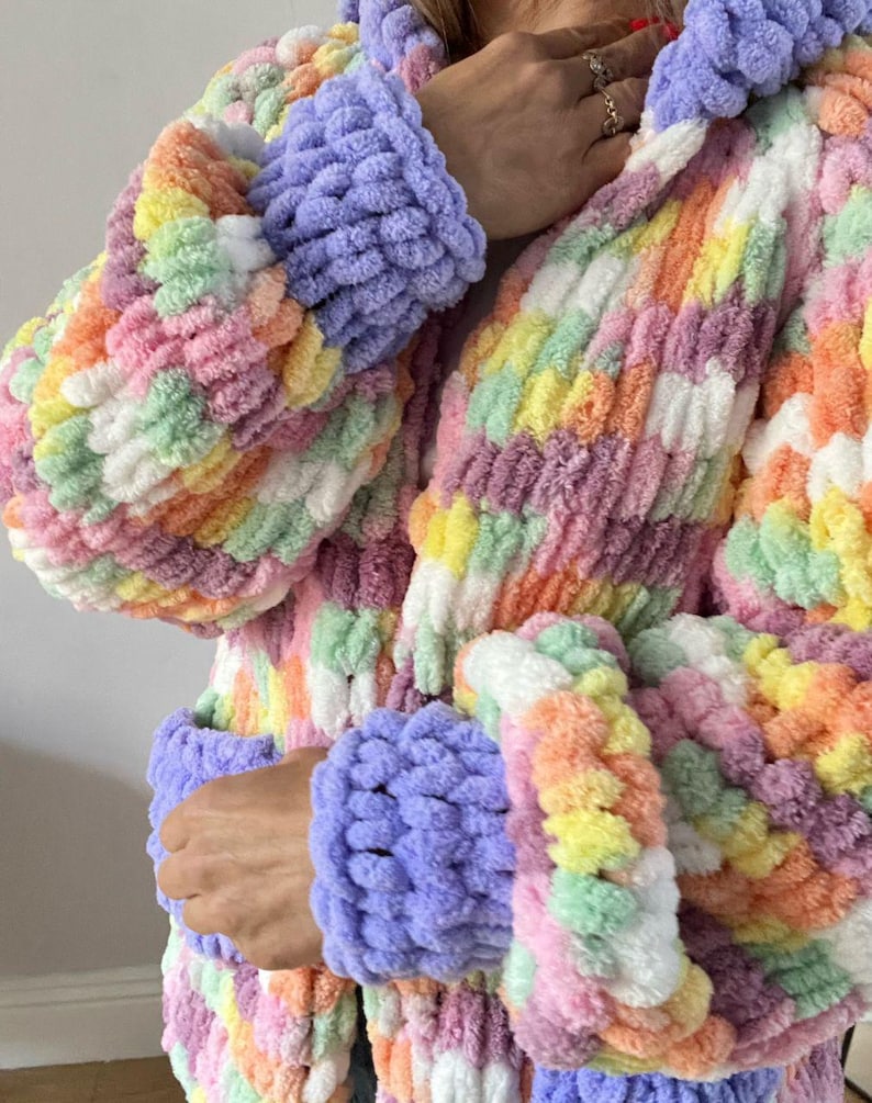 Chunky Finger Knitting Cardigan Pattern, Beginner Friendly Loop Yarn ...
