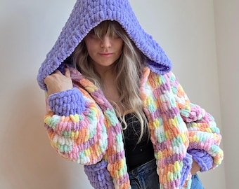 Cozy handmade cardigan with puffy knit
