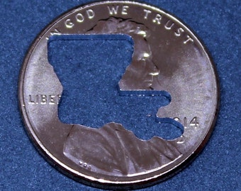Lucky penny with Louisiana cut out