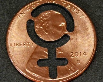 Lucky penny with Venus symbol cut out