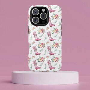 Pink Floral Phone Case, Cowgirl Iphone 16 Pro Case, Cowboy Boots, Western Aesthetic Phone case, Cute Phone Cases, Western Iphone Case