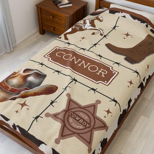 Personalized Name Cowboy Blanket Gift for New Mom, Custom Western Nursery Decor Kids Plush Throw Blanket for boys,  Childs Bedroom decor