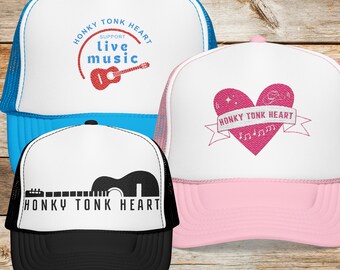 Honky Tonk Embroidered Trucker Hat Gift for Country Music Lover, Nashville Music City Ball Cap, Western Wear, Country Concert Cowgirl Outfit