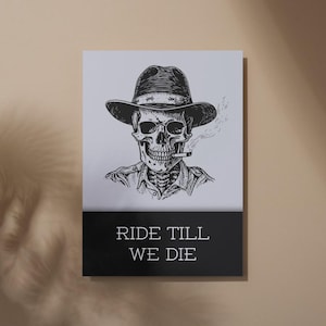 Impresión artística de decoración gótica occidental con calavera de vaquero y esqueleto, arte de pared occidental, obra de arte de vaquero del Día de los Muertos de Memento Mori
