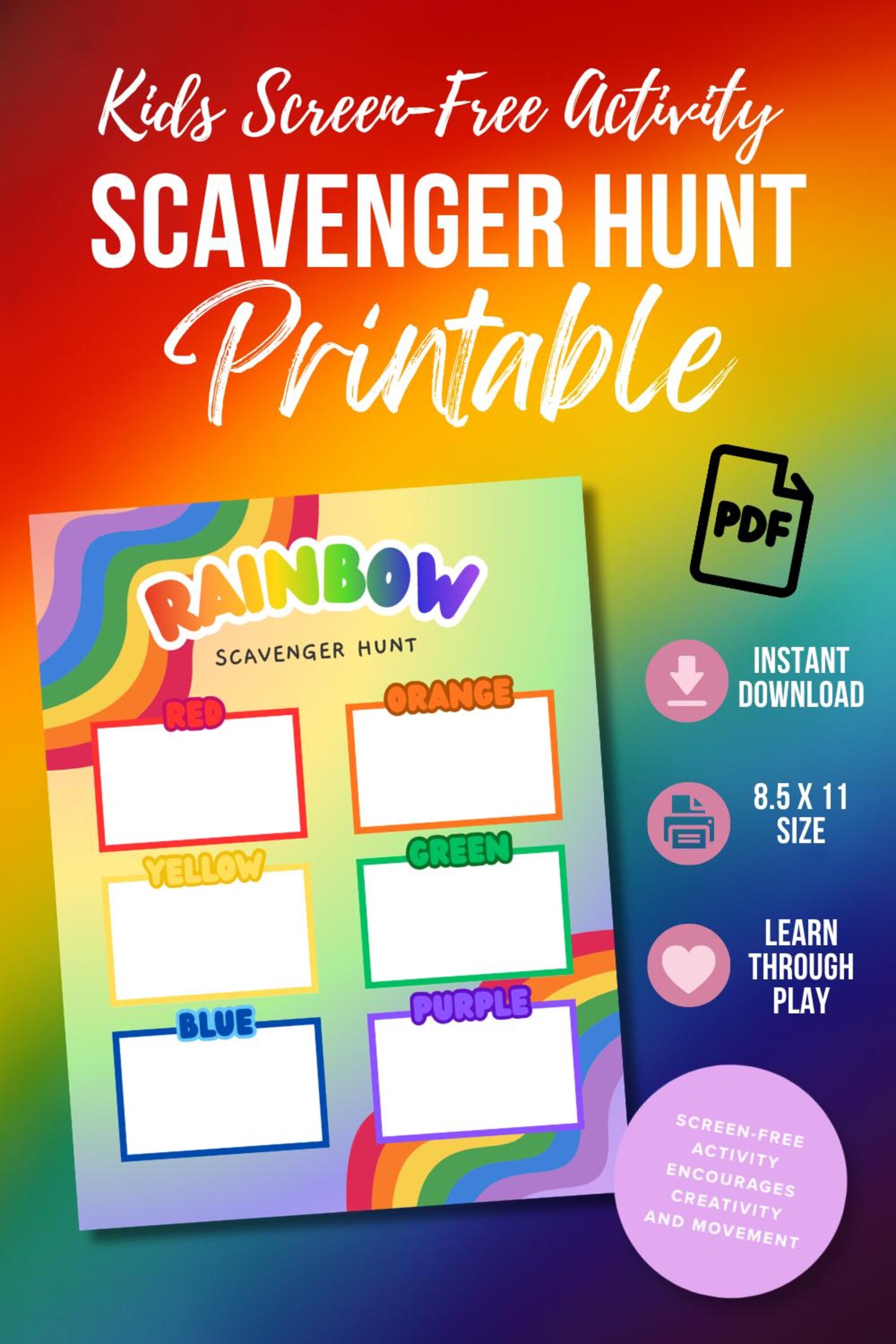 Rainbow Scavenger Hunt Printable for Kids - Instant Download - Etsy