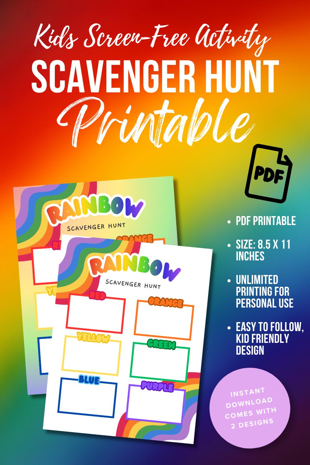 Rainbow Scavenger Hunt Printable for Kids - Instant Download - Etsy