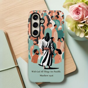 Capa de celular com tema de Jesus, com Deus tudo é possível, capa protetora compatível com Samsung Galaxy série 22-25