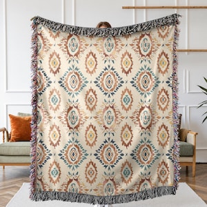 Southwestern Woven Blanket, Boho Aztec Throw Blanket, Cozy Home Decor, Geometric Pattern Blanket, Rustic Tapestry Blanket, Gift for Home