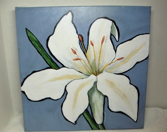 White Lily - Original Painting - 12x12 Deep Edge Canvas