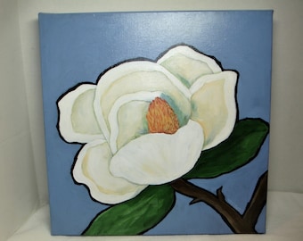 Magnolia Blossom Painting - Original Art - 12x12 Deep edge canvas