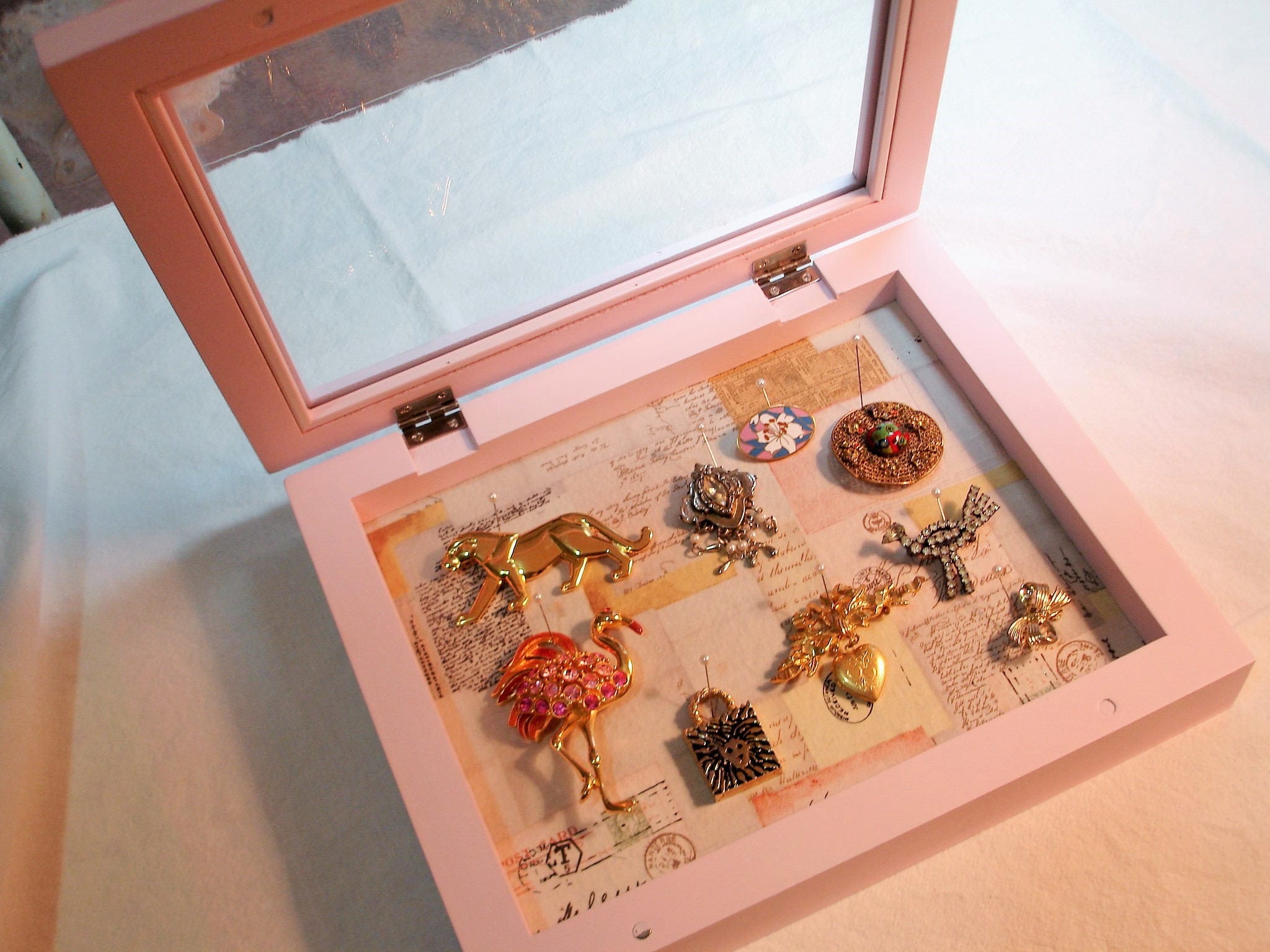 Pink Shadow Box Shabby Pink Display Box Fabric Covered Etsy