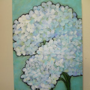 HYDRANGEA Painting Original art Flower art 10x20 deep edge canvas art Beautiful blue white and green floral art image 2